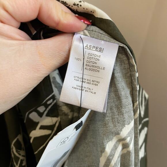 Aspesi Green Leave Printed Midi Length A-Line Dress Size 40 - Picture 7 of 10